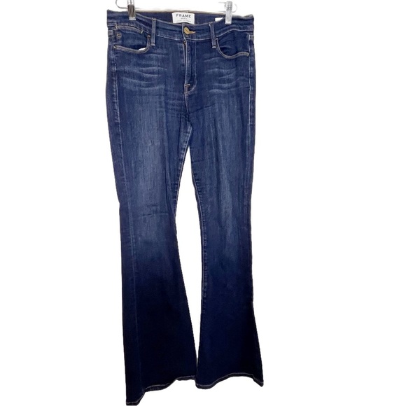 Frame | Le High Flare Colby Released Hem Mid Rise Y2K Dark Wash Jeans - Picture 2 of 6